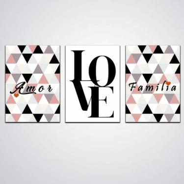 Imagem de Quadro Decorativo Amor Familia Placa Mdf 3 Peças - Quadros Tac