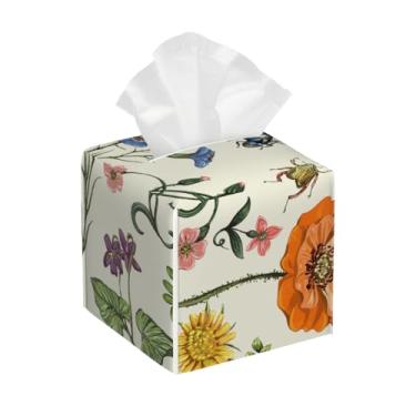 Imagem de Capa quadrada de couro para caixa de lenços de papel, impermeável, animal, flor, borboleta, retrô, organizador de papel facial com cinto inferior, estojo de lenços para mesa, banheiro, escritório