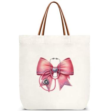 Imagem de ZEDEV Sacola Coquette Pink Bows, Sacola de Lona para Enfermeira, Bolsa de Ombro Reutilizável para Trabalho, Compras Academia, Presentes de Apreciação de Enfermeira para Formatura, Aposentadoria, Mãe