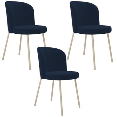 Imagem de Kit 03 Cadeiras para Sala de Jantar Cozinha Estofada Gavi Arena L02 Suede Azul Marinho - Lyam Decor