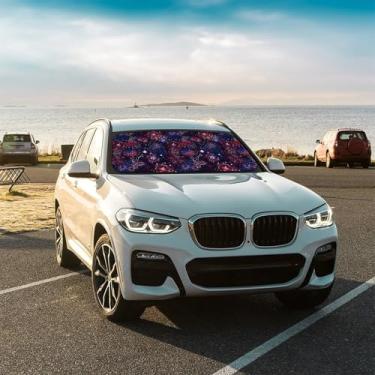 Imagem de Guarda-chuva estilo americano de fogos de artifício para carro, para-brisa dianteiro, guarda-sol dobrável, mantém o veículo fresco para a maioria dos veículos, guarda-chuva de para-brisa 144,8 x 76,2