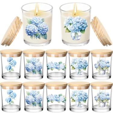 Imagem de Ziliny 10 frascos de vela de vidro de hortênsia de Natal, recipientes vazios, potes de vidro a granel de 200 ml, com tampas de cortiça, latas para fazer velas de férias, armazenar biscoitos