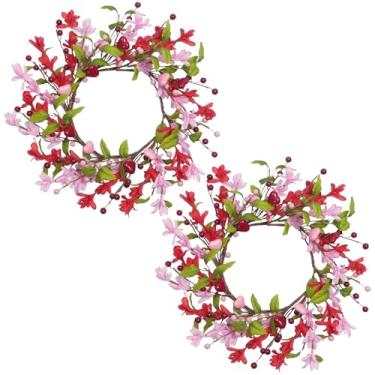 Imagem de Bibelot Guirlanda de Dia dos Namorados, pacote com 2 guirlandas de dia dos namorados de 30 cm para porta da frente, flores românticas de rosa e vermelho para decoração de aniversário de casamento