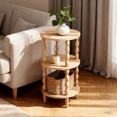 Imagem de COVLON Mesa lateral redonda de madeira, mesa de canto de pão pequena com prateleira de armazenamento para espaços pequenos, mesa de cabeceira para sala de estar, quarto, cantos e escritório (3 camadas