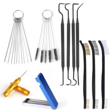 Imagem de Sinbana Kit de limpeza de carburador, inclui 13 agulhas, 4 ganchos de limpeza, 3 escovas de cabeça dupla, 5 escovas de nylon, 10 agulhas de cabeça única, 1 raspador de gancho pontiagudo para soldador