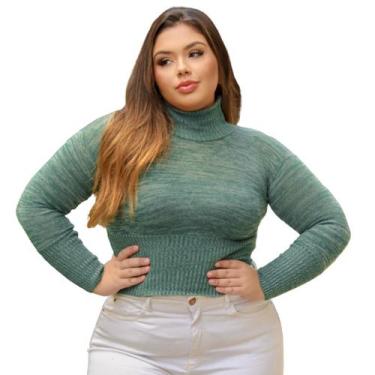 Imagem de Blusa feminina de trico gola fechada manga longa Sueter de frio curto 