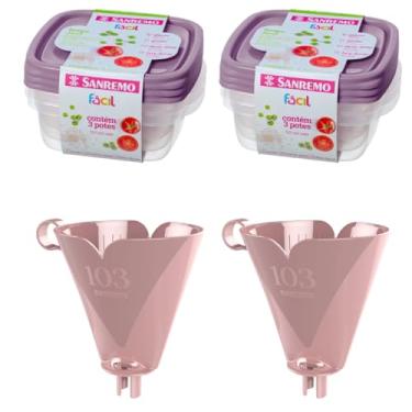Imagem de Conjunto de 2 Suporte para Filtro de Café 103 Rosa + 2 Kit c/ 3 Potes Plásticos Herméticos 530ml