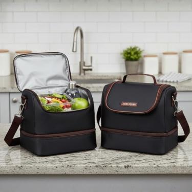 Imagem de Bolsa Térmica com 2 Compartimentos com Alça Transversal Para Lancheira e Salgadinhos Leve para Academia Fitness Escritorio Almoço Primum (Preto C/Marrom)