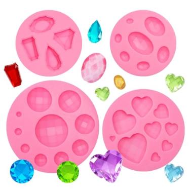 Imagem de MUYULIN Gems Moldes de fondant de silicone, molde de decoração de chocolate esférica para decoração de bolos, topos de cupcake, doces de pentagrama