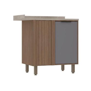 Imagem de Balcão De Cozinha Com Tampo Canto Reto 95 Cm 1 Porta Aspen Luciane Móveis cinza Puro