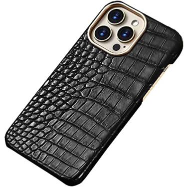 Imagem de GANYUU Capa para Apple iPhone 14 Plus 6,7 polegadas 2022, couro de crocodilo [carregamento sem fio] capa traseira respirável à prova de choque