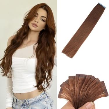 Imagem de Czrleaty Extensões De Cabelo Humano Castanho-Avermelhadas Com Fita Adesiva, 22" Sem Costura, Invisíveis E Lisas Para Meninas