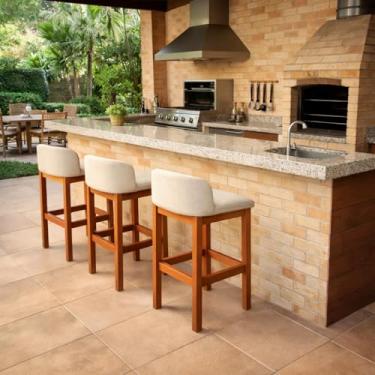 Imagem de Kit 3 Banqueta Gourmet Onix Ilha Baixa 0.75cm Encosto Anatômico Madeira Maciça