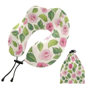 Imagem de Burbuja Almofada de pescoço de flores para viagem, almofada de viagem de espuma viscoelástica para suporte de cabeça de carro de avião dormindo, lavável na máquina e portátil