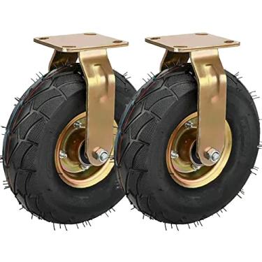 Imagem de Rodas de borracha pneumática resistente de 20 cm e 25 cm - pacote com 2, fixas/giratórias com freios, rodízios de substituição de rolamento de esferas duplas para móveis, carrinhos e bancadas de
