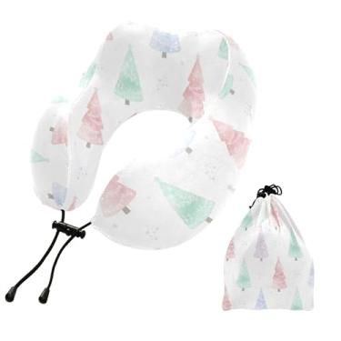 Imagem de Burbuja Almofada de pescoço de pinheiro em aquarela para viagens, almofada de viagem de espuma viscoelástica para suporte de cabeça de carro de avião dormindo, lavável na máquina e portátil