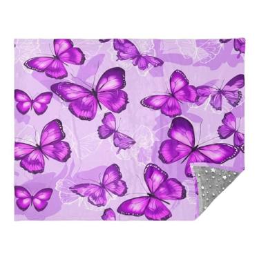 Imagem de CEBUGI Manta de flanela macia e quente de 127 cm x 178 cm para sofá, cama, escritório, acampamento, viagem, borboletas roxas, uso em todas as estações