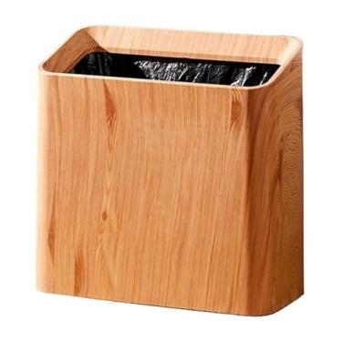 Imagem de Lixeira vintage de grão de madeira, cesto de lixo de plástico fino com balde interno removível para banheiro, cozinha, sala de estar (natural)