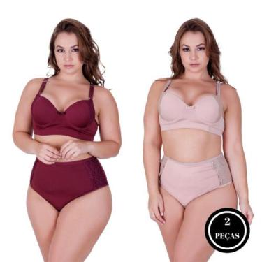Imagem de Kit 2 conjunto lingerie plus size Reforçado e calcinha cós alto- C2 KI