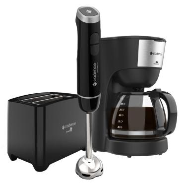 Imagem de Kit Trio Black Cadence Cafeteira Mixer Inox Torradeira 220V