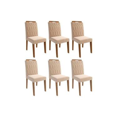 Imagem de Cadeira Cozinha Paola Wood Kit 6 Un Carvalho/suede Nude Bege - Cimol