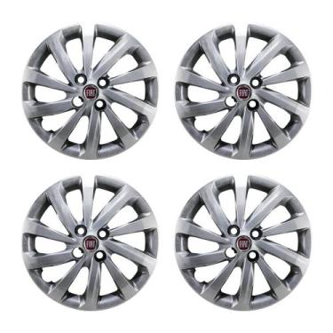 Imagem de Jogo Calota prata Aro 15 Fiat Strada modelo 2021 emblema resinado verm