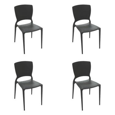Imagem de Kit 4 Cadeiras Tramontina Sofia Encosto Fechado Preto Em Polipropileno