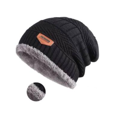 Imagem de Touca Gorro de Lã Adulto OEM Premium em Lã Acrílica com Elastano 26cm Preto Unissex