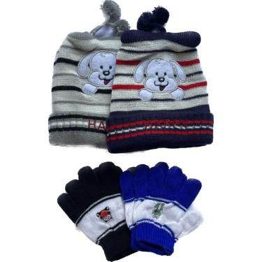 Imagem de Kit Touca Gorro Infantil com Luva + Luva Imperdível para Frio Menino 100% Poliéster OEM