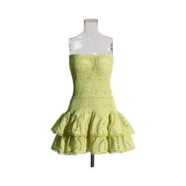 Imagem de Vestido Feminino Casual A-Line Com Babados Em Patchwork, Sem Alças, Se