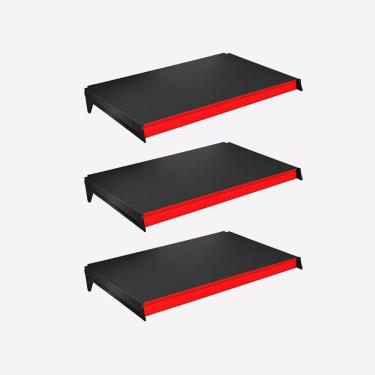 Imagem de Kit 3 Bandejas Prateleiras 40x91 P/gôndola New Plus Preta Porta Etiquetas Vermelho - Sa...