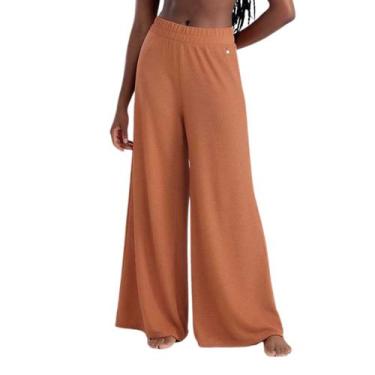 Imagem de Saída de Praia Calça Pantalona She Conforto Texturizada, Laranja, P