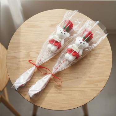 Imagem de Kit 2 Botão de Rosa Vermelha Artificial com Ursinho I Love You em Haste Vermelho de Coração Shop