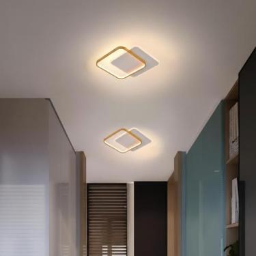 Imagem de Luminária De Led Moderno Sobrepor Quadrado Dourado E Branco. - CREVO