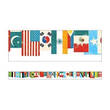 Imagem de Bandeiras de boas-vindas ao redor do mundo com borda reta — 12 peças de tiras de borda para quadro de avisos, decorações de mundo para sala de aula e escola doméstica (9,5 x 7,6 cm)