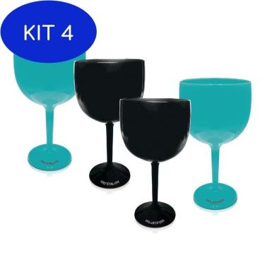 Imagem de Kit 4 Jogo De Taças Krystalon Para Gin Preto E Azul 4