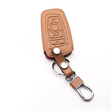 Imagem de CSHU Bolsa de couro com controle remoto de 3 botões para porta-chaves do carro porta-chaves Bolsa para chaves, adequado para Bmw 5 GT F07 530D F11 F10 520 525 520I E34 E60 E70, marrom