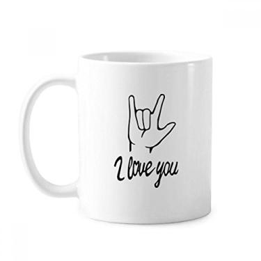 Imagem de Caneca de gesto personalizada I Love You preta cerâmica xícara de café porcelana louça
