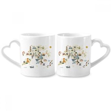 Imagem de Conjunto de canecas de porcelana para casais de bicicleta local de Hong Kong com alça de coração de cerâmica