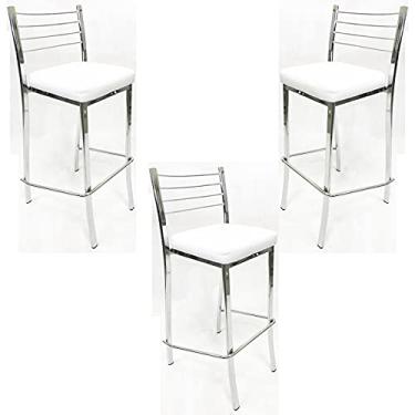 Imagem de Kit 3 Banquetas EMPILHÁVEL Cromada alta assento Branco - Poltronas do Sul