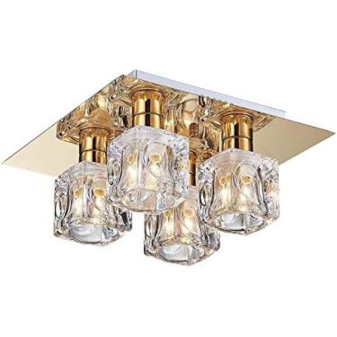 Imagem de Iluminação Doméstica Do Hotel Luz De Teto Decorativa, Lâmpada De Teto Semi Embutida, Sombras De Cubo De Gelo De Vidro Transparente Com Acabamento Em Banho De Ouro, Para Sala De Jantar, Banheiro, Q