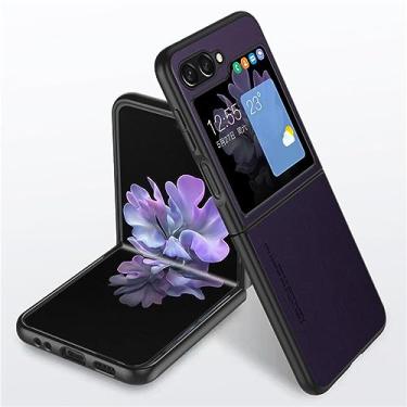 Imagem de Capa de couro para Samsung Galaxy Z Flip 5 Capa de telefone para Samsung ZFlip 3 Flip4 Flip3 Flip5 5G Capa à prova de choque Moldura macia, Roxo escuro, Para Samsung Z Flip5