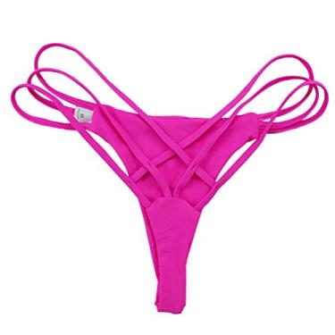 Imagem de Biquíni feminino com tiras tanga Swim Bottoms Breve roupa interior tamanho L (rosa vermelha)