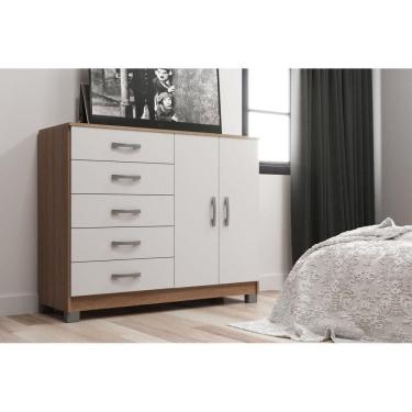 Imagem de Cômoda com Pés 2 Portas 5 Gavetas em Mdp Branco/Demolição