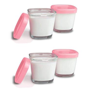 Imagem de Potes de Vidro Armazenamento Leite e Papinhas c/4 Rosa Clingo