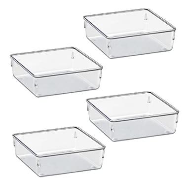 Imagem de Acrimet Organizador Modular para Gavetas, Bancadas e Armários, Plástico Transparente, Pote Quadrado Grande, Kit com 4 Potes, Cristal, 973.0