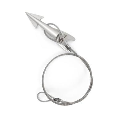 Imagem de BLUEWING Cabeça de dardo de arpão resistente, 1 peça de dardo de arpão de aço inoxidável com fio de aço inoxidável de 208 kg para pesca de grande porte
