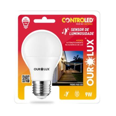 Imagem de Lâmpada Led A60 9W 6500K Com Sensor Luminosidade Ourolux, Branca Fria