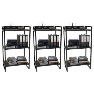 Imagem de Kit 3 Estantes Livreiro Prisma Estilo Industrial 60cm 3 Prateleiras Pr