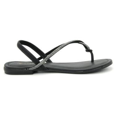 Imagem de Sandalia Via Uno 8590215 Brilho Rasteira Elastico Feminino, 37, Preto